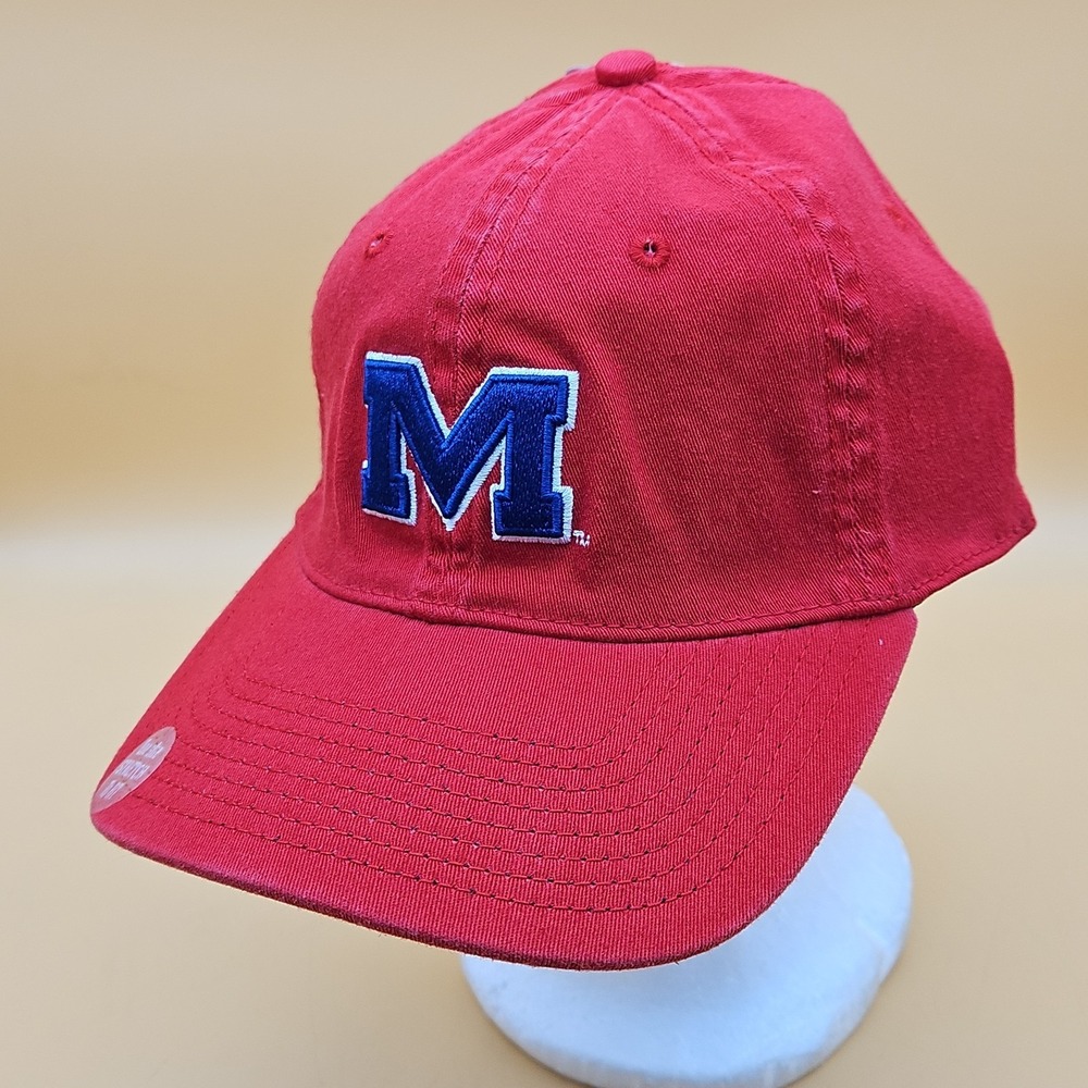 Ole Miss Rebels Hat Cap Drew Pearson Flexfit One Size NWT New Red Blue M Logo